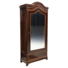 Antique Armoire, Mirrored, Italian, Inlaid Rosewood, 92.75"H, Cornice, E. 1900s