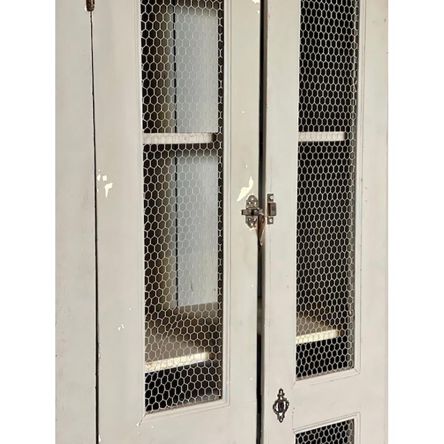Metal Antique Armoire Painted with Mesh Inserts in Doors, FR-0163 For Sale
