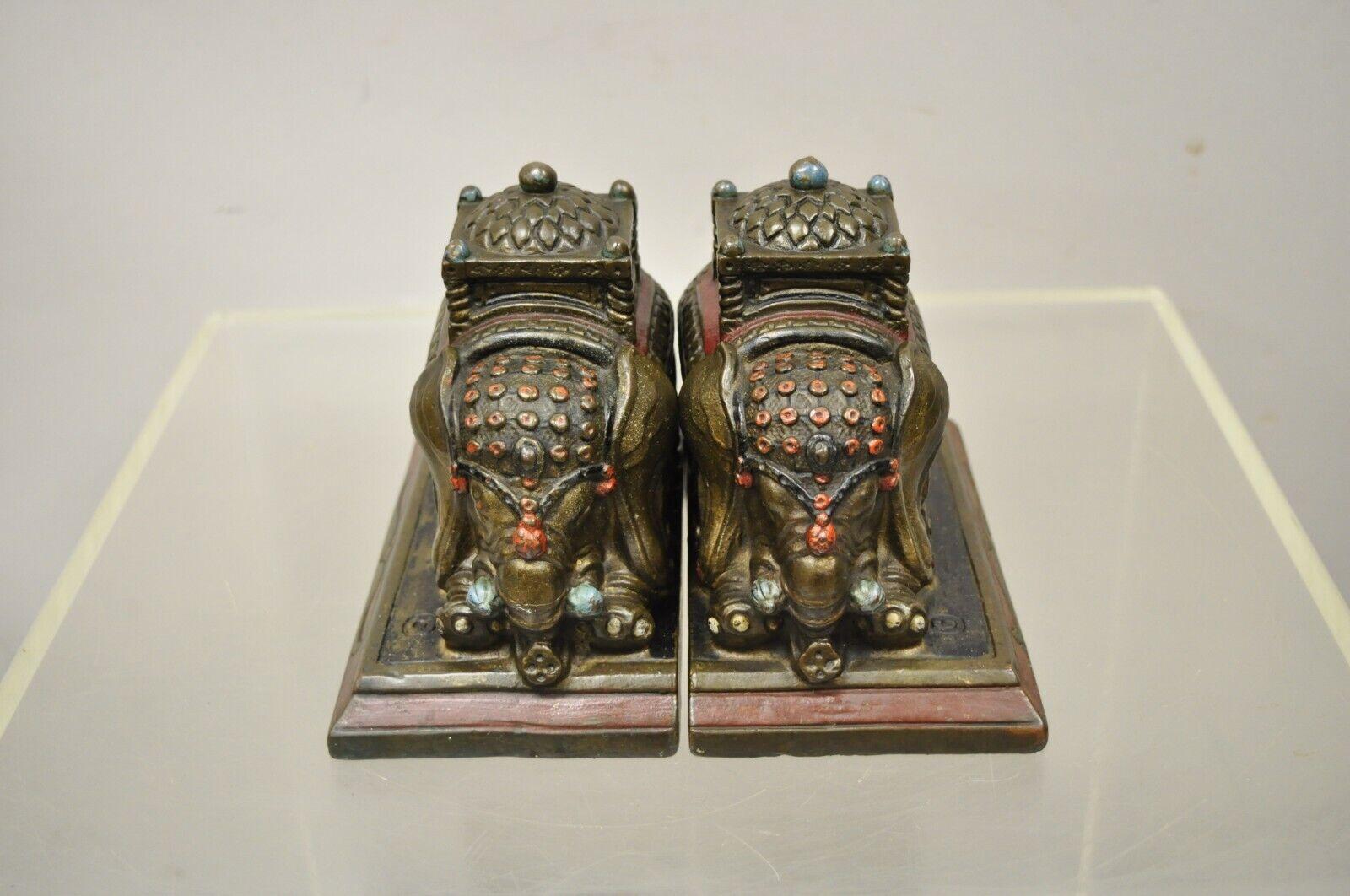Antique Armor Bronze Indian Elephant Metal Clad Bookends, a Pair 5