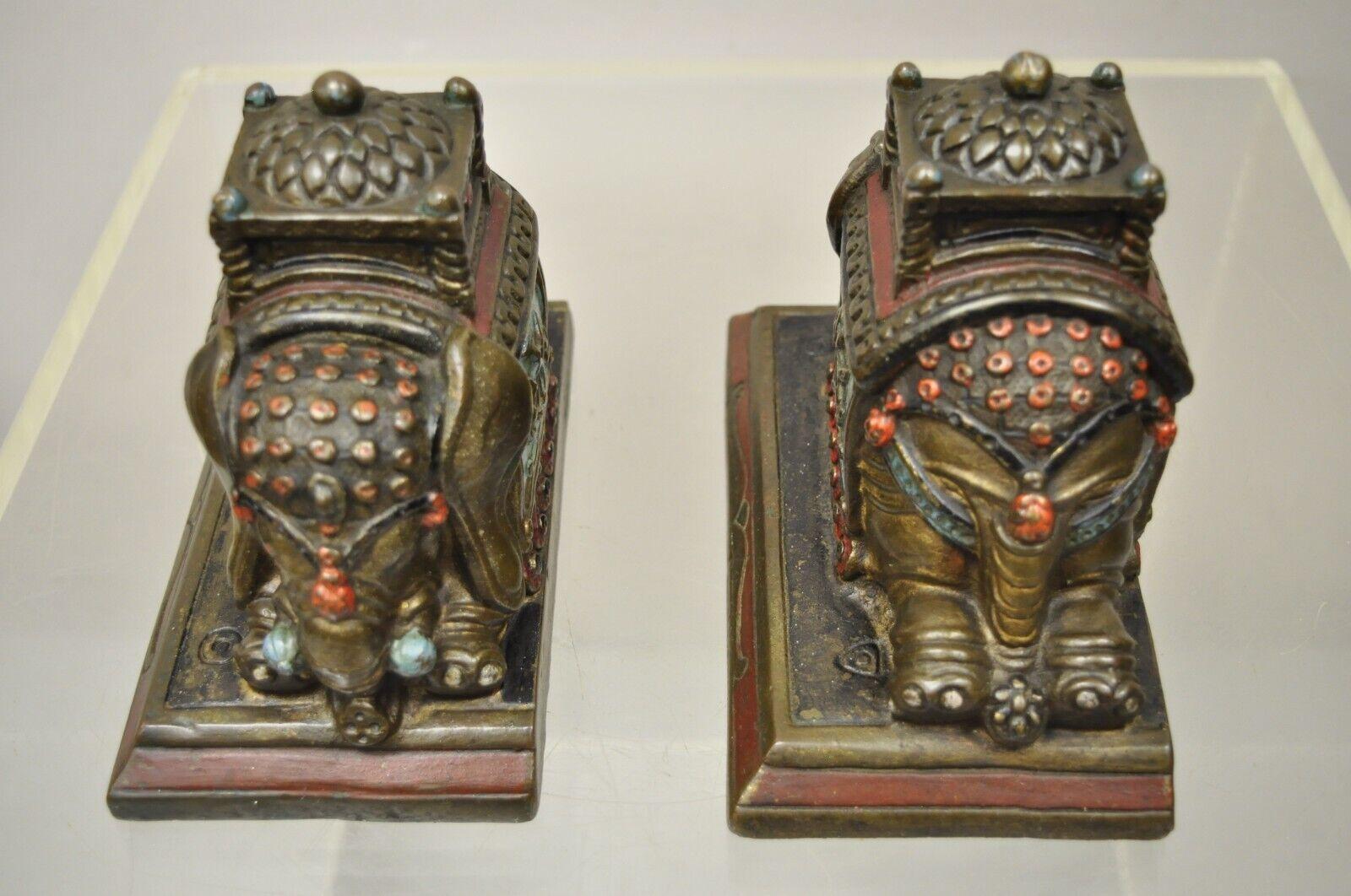 20th Century Antique Armor Bronze Indian Elephant Metal Clad Bookends, a Pair