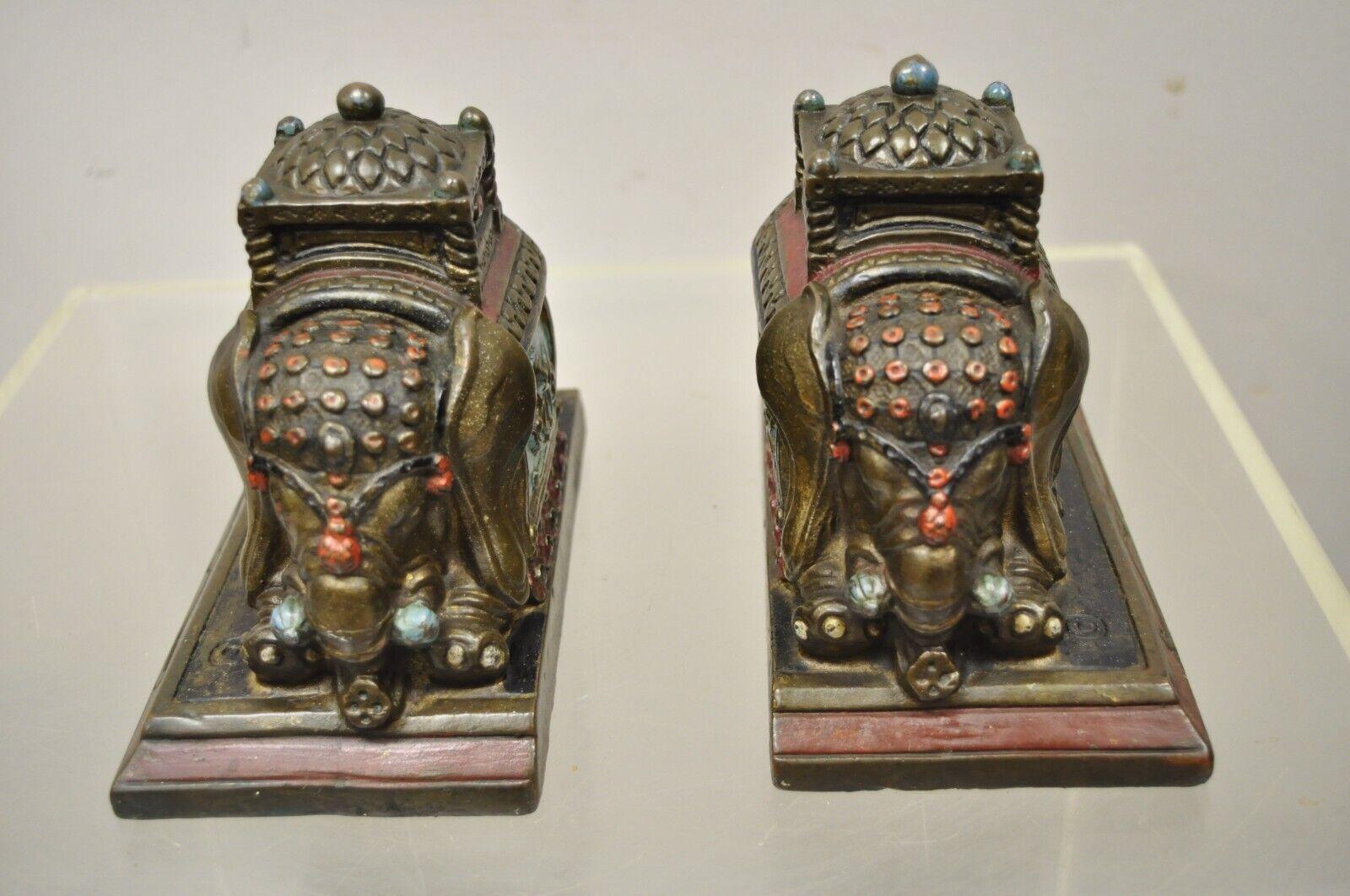 Antique Armor Bronze Indian Elephant Metal Clad Bookends, a Pair 4