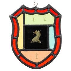 Antique Armorial Shield Stained Glass Panel