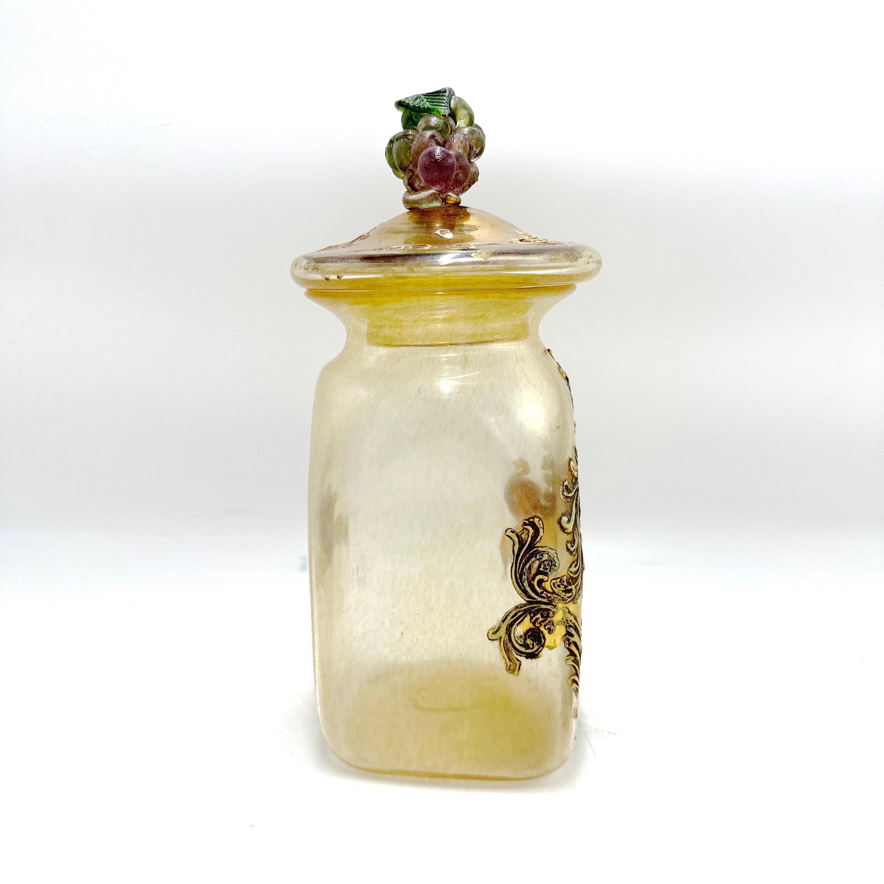 Antiguo Bote de farmacia italiano de cristal de Murano 