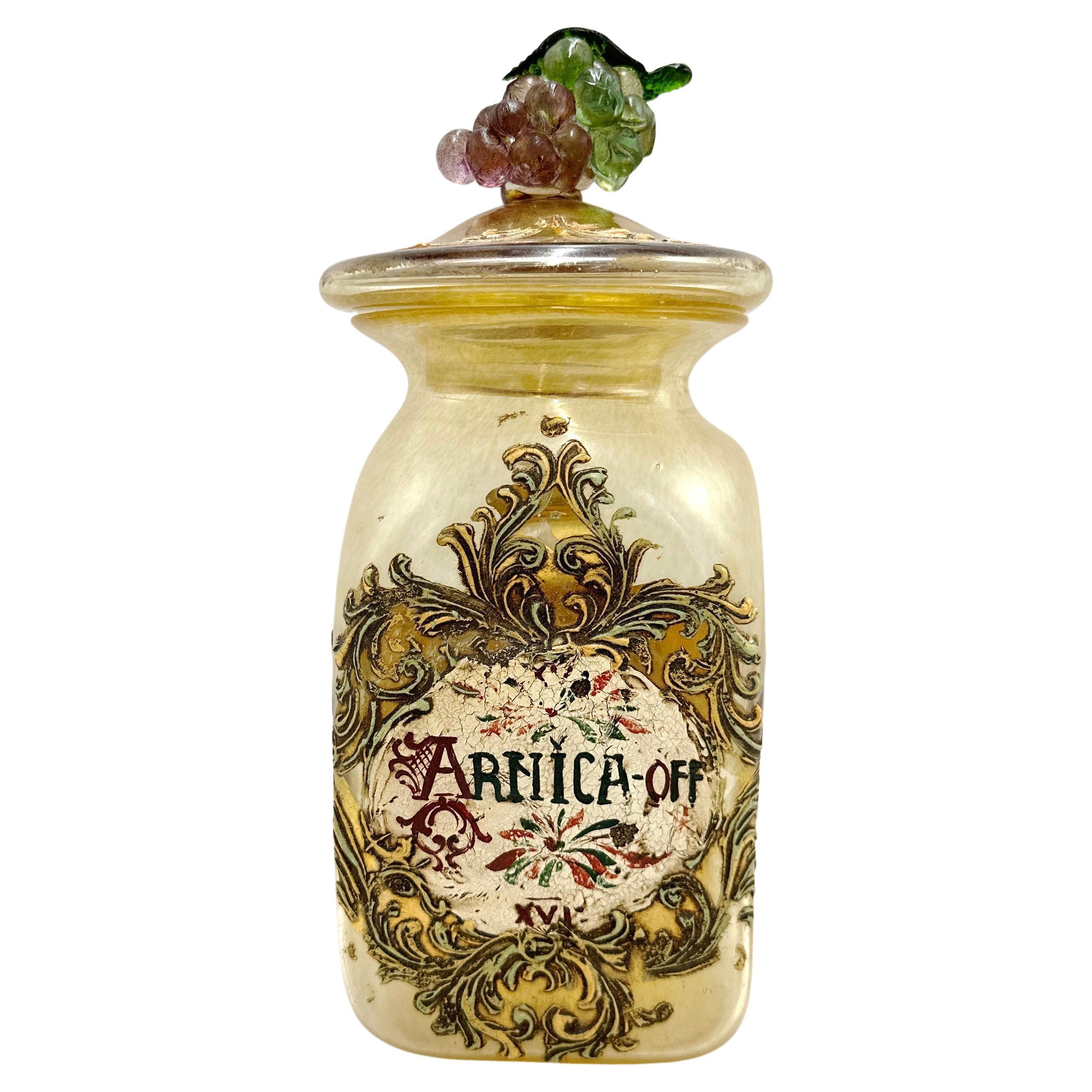 Antico vaso da farmacia "Arnica" in vetro di Murano