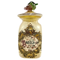 Ancienne jarre d'apothicaire italienne d'apothicaire en verre de Murano « Arnica »