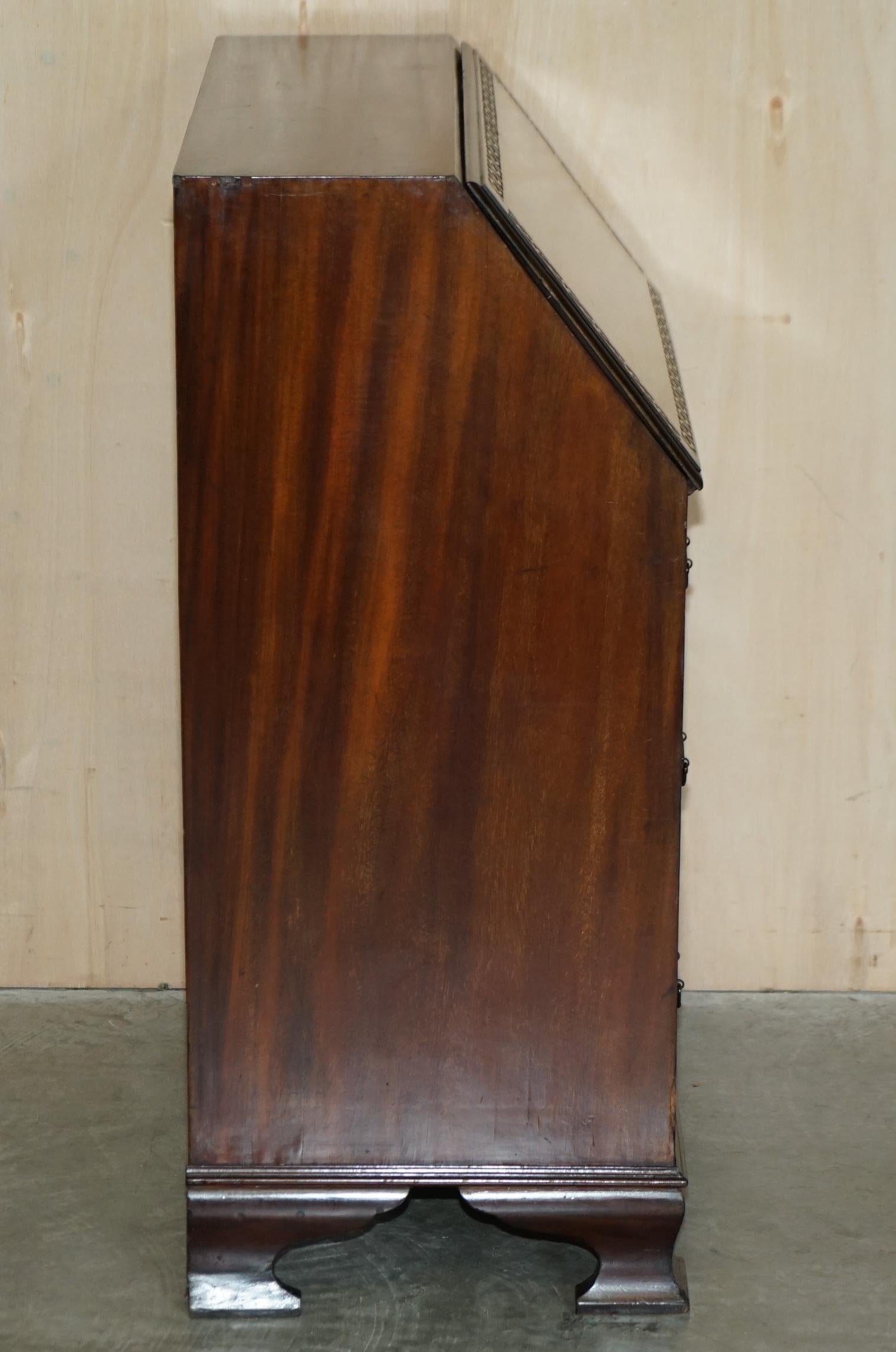 Antique Arnold Bros Hardwood Chippendale Drop Front Bureau Desk Lovely Timber For Sale 5