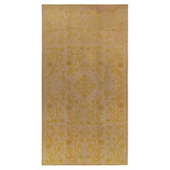 Antique Arraiolos Needlepoint Rug in Beige & Gold Floral Pattern