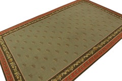 Antique Arraiolos Needlepoint Rug in Olive Green with Florals, from Rug & Kilim