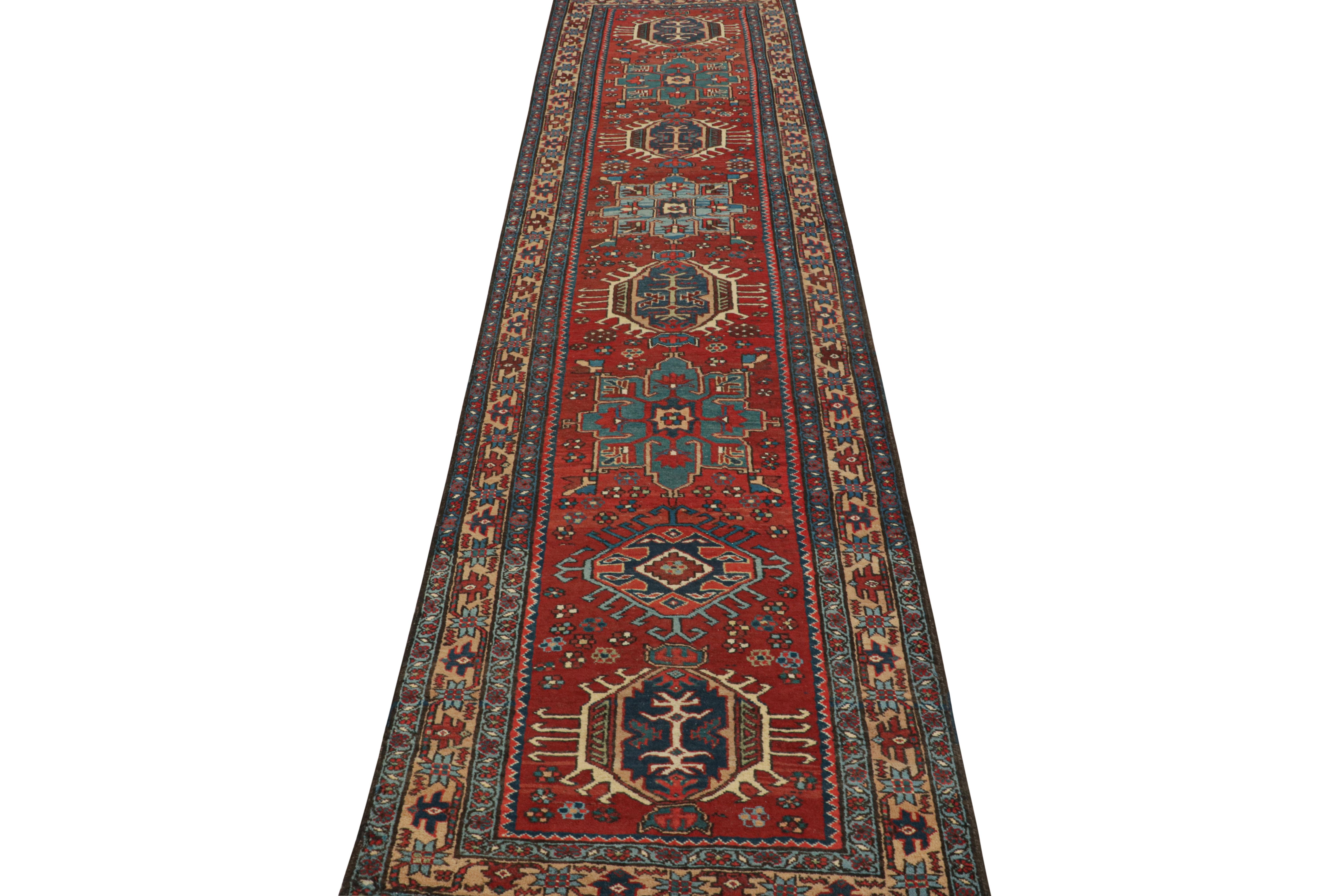 Handmade with wool, this 3x9 runner rug originates from Portugal circa 1920-1930, via the provenance of the same name—a particularly coveted tradition of needlepoints by women weavers of this nation known by admirers of the craft today 

On the