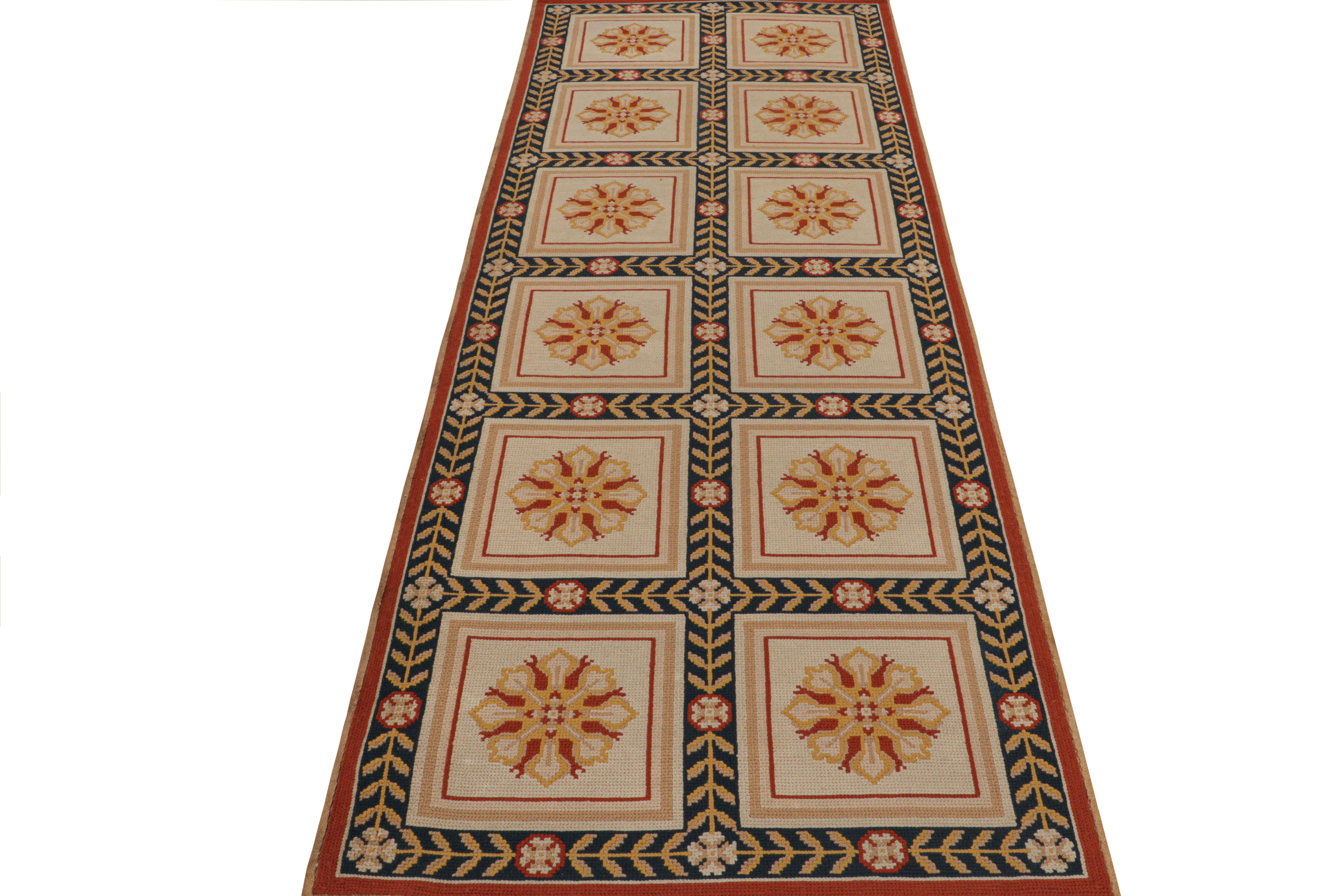 Portuguese Antique Arraiolos Needlepoint Runner With Floral Medallions, From Rug & Kilim For Sale