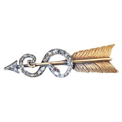 Antique Arrow and Snake Diamond Silver and Gold Brooch (France) late19th Century