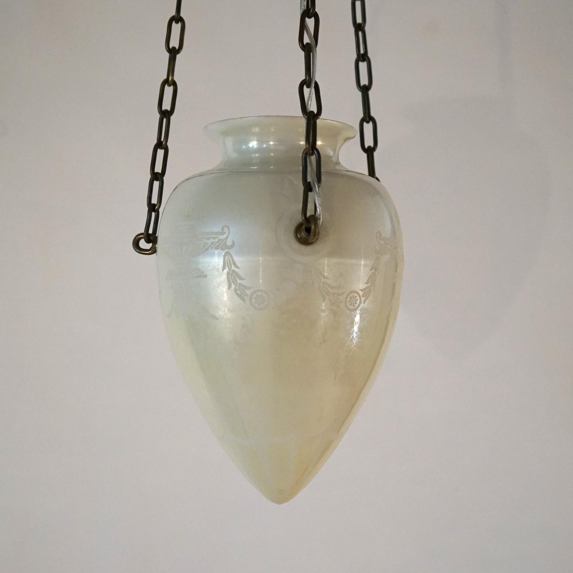 Arts and Crafts Antique ARs & Crafts Steuben Classical Calcite Art Glass Pendant Light C1920