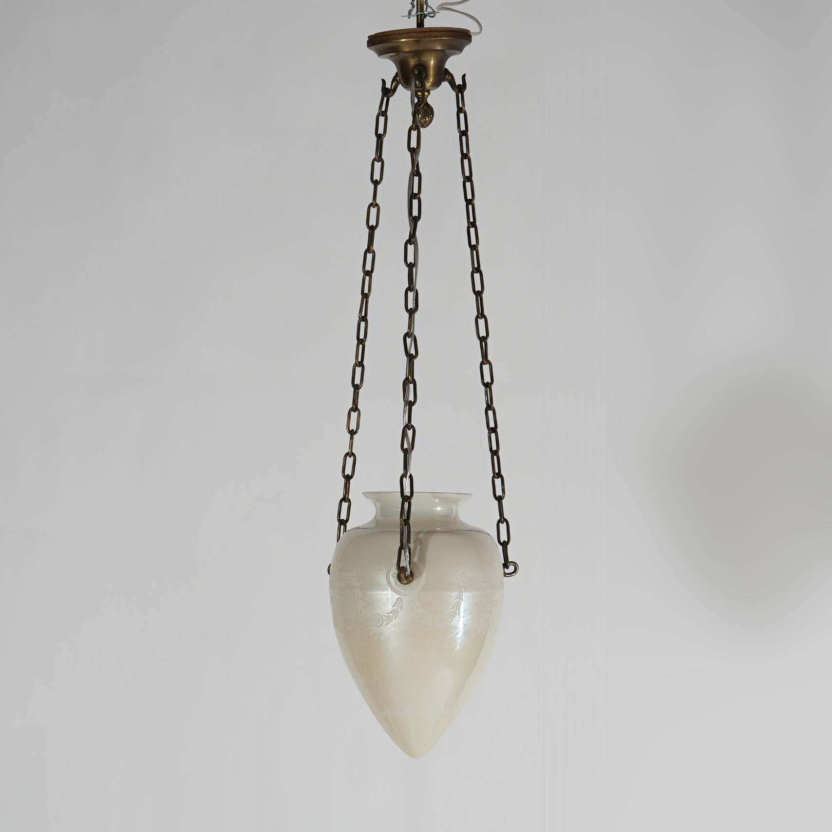 American Antique ARs & Crafts Steuben Classical Calcite Art Glass Pendant Light C1920