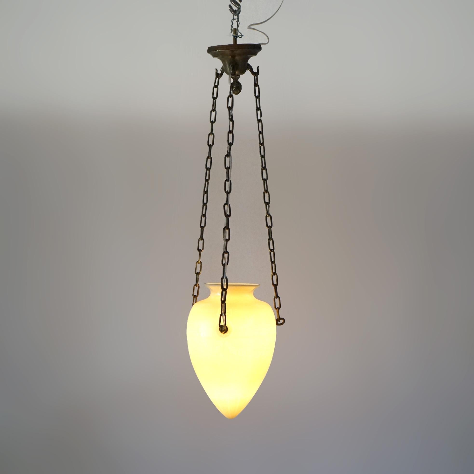 Antique ARs & Crafts Steuben Classical Calcite Art Glass Pendant Light C1920 In Good Condition In Big Flats, NY