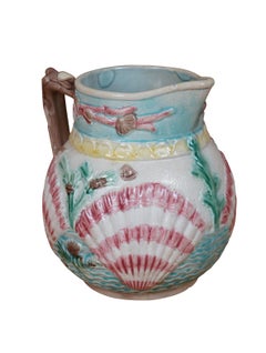 Antique Arsenal Wardle Majolica Nautical Ocean Coral Shell Sea Pitcher Jug 8"