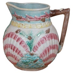 Antique Arsenal Wardle Majolica Nautical Ocean Coral Shell Sea Pitcher Jug 8"
