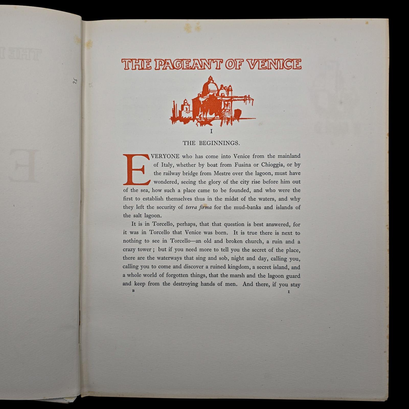 Début du 20ème siècle Livre d'art ancien, The Pageant of Venice, Hutton & Brangwyn, Illustrated, C.C. 1920 en vente