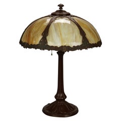 Antique Art & Crafts Bradly & Hubbard School Slag Glass Lamp:: Circa 1910