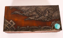 Antike Kunst & Handwerk Zedernholz Zinn Box / Schatulle 19.