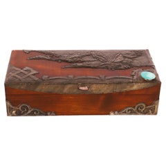 Antique Art & Crafts Cedar Wood Pewter Box / Casket 19th Century
