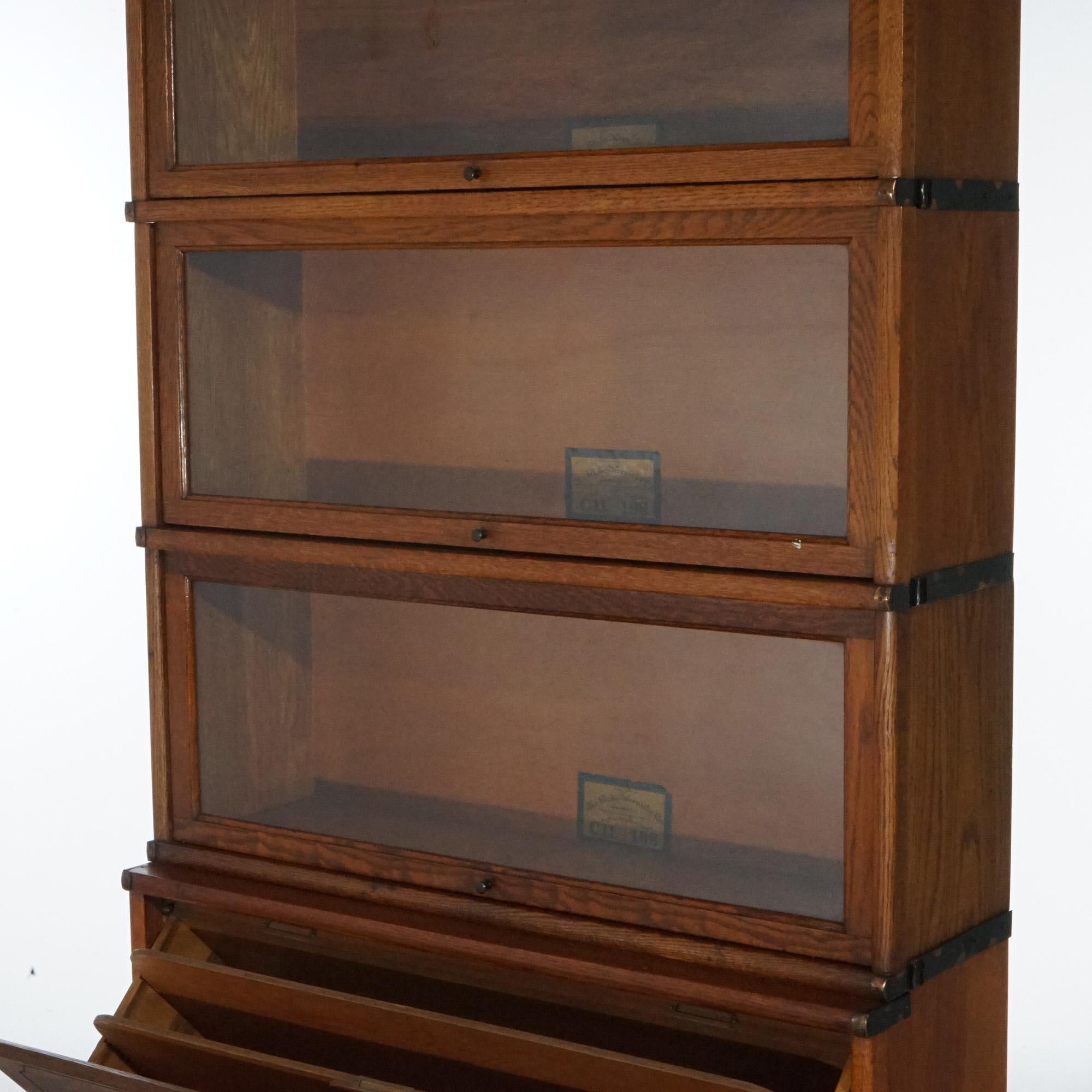 20th Century Antique Art & Crafts Mission Oak Globe Wernicke Barrister Bookcase with Filer