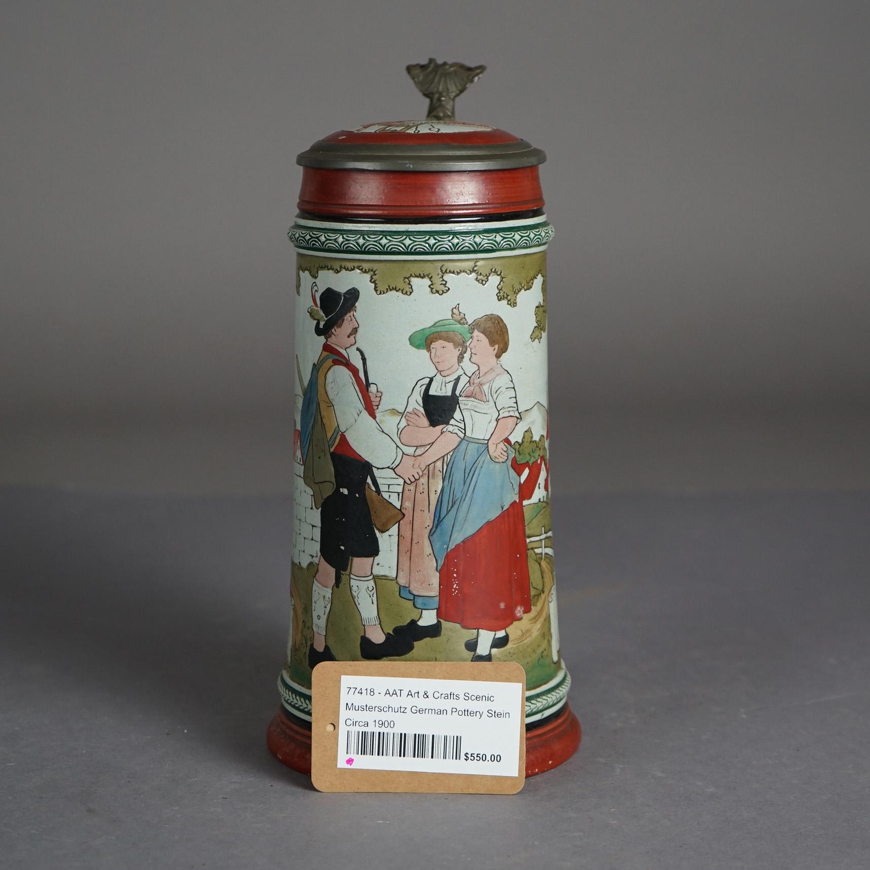Antiker Art & Crafts Scenic Musterschutz Deutschland Keramik Stein um 1900 (Arts and Crafts) im Angebot