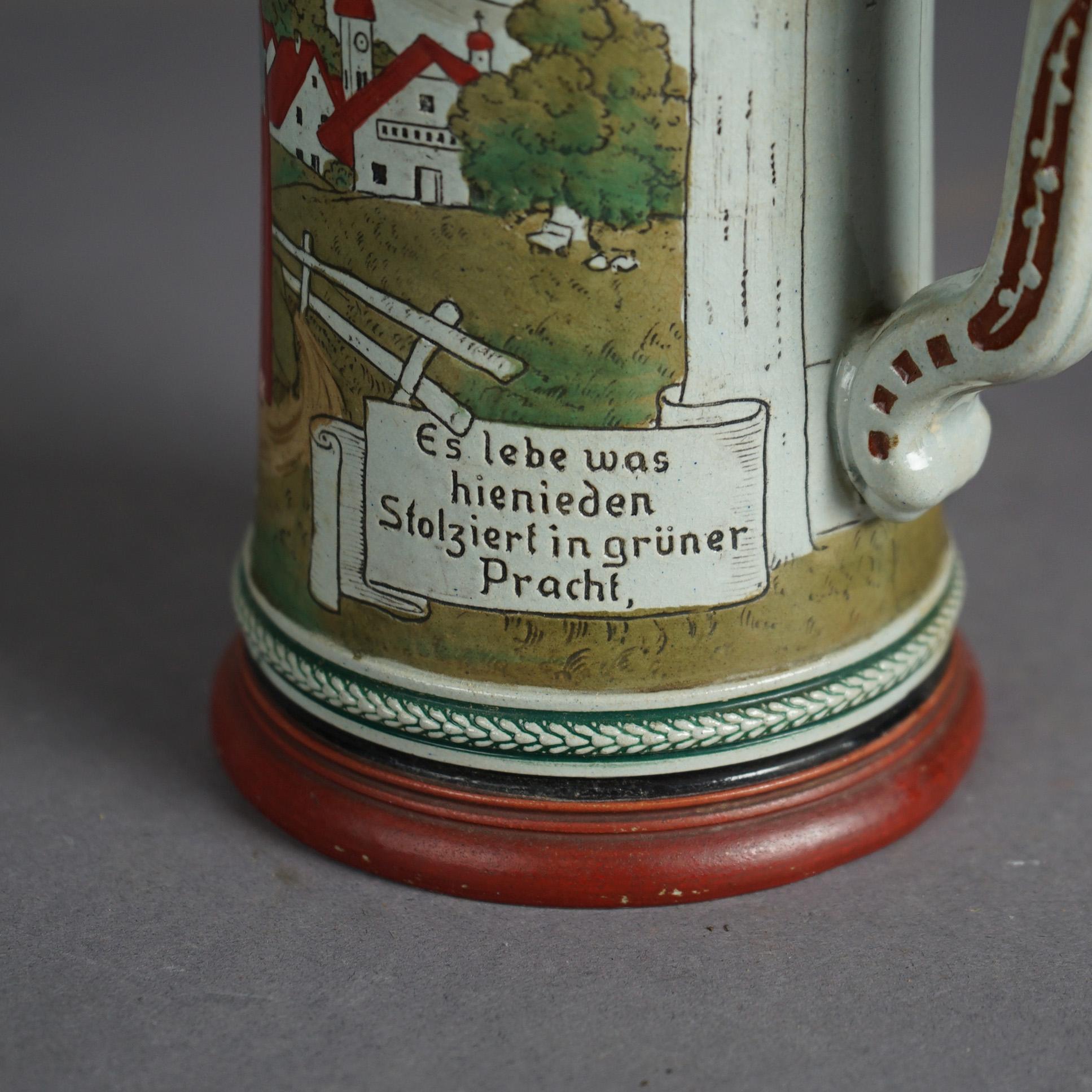 Antique Art & Crafts Scenic Musterschutz Germany Pottery Stein Circa 1900 In Good Condition For Sale In Big Flats, NY
