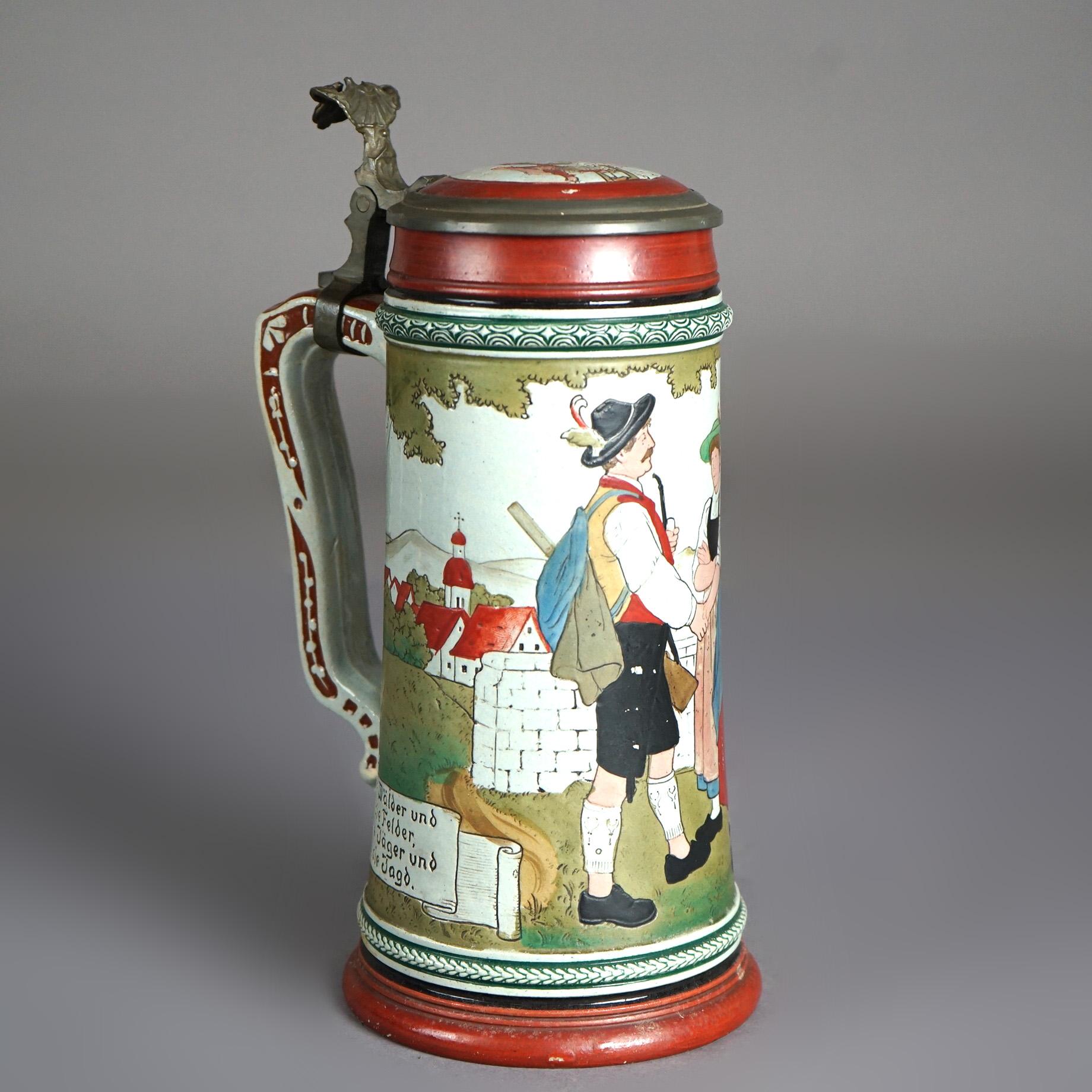 Antique Art & Crafts Scenic Musterschutz Germany Pottery Stein Circa 1900 For Sale 1