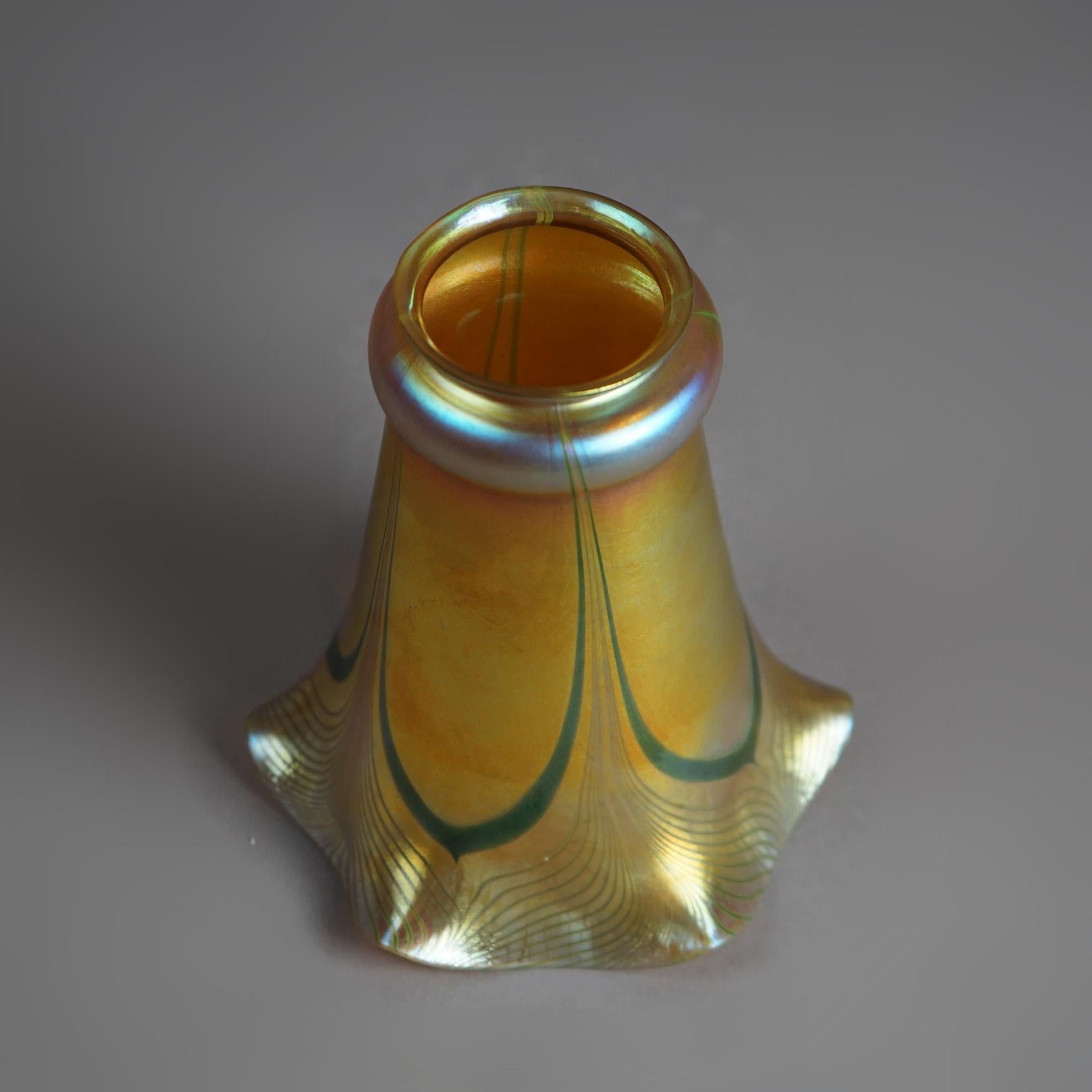 Antique Art & Crafts Steuben Gold Aurene Pulled Feather Art Glass Shade C1920 5