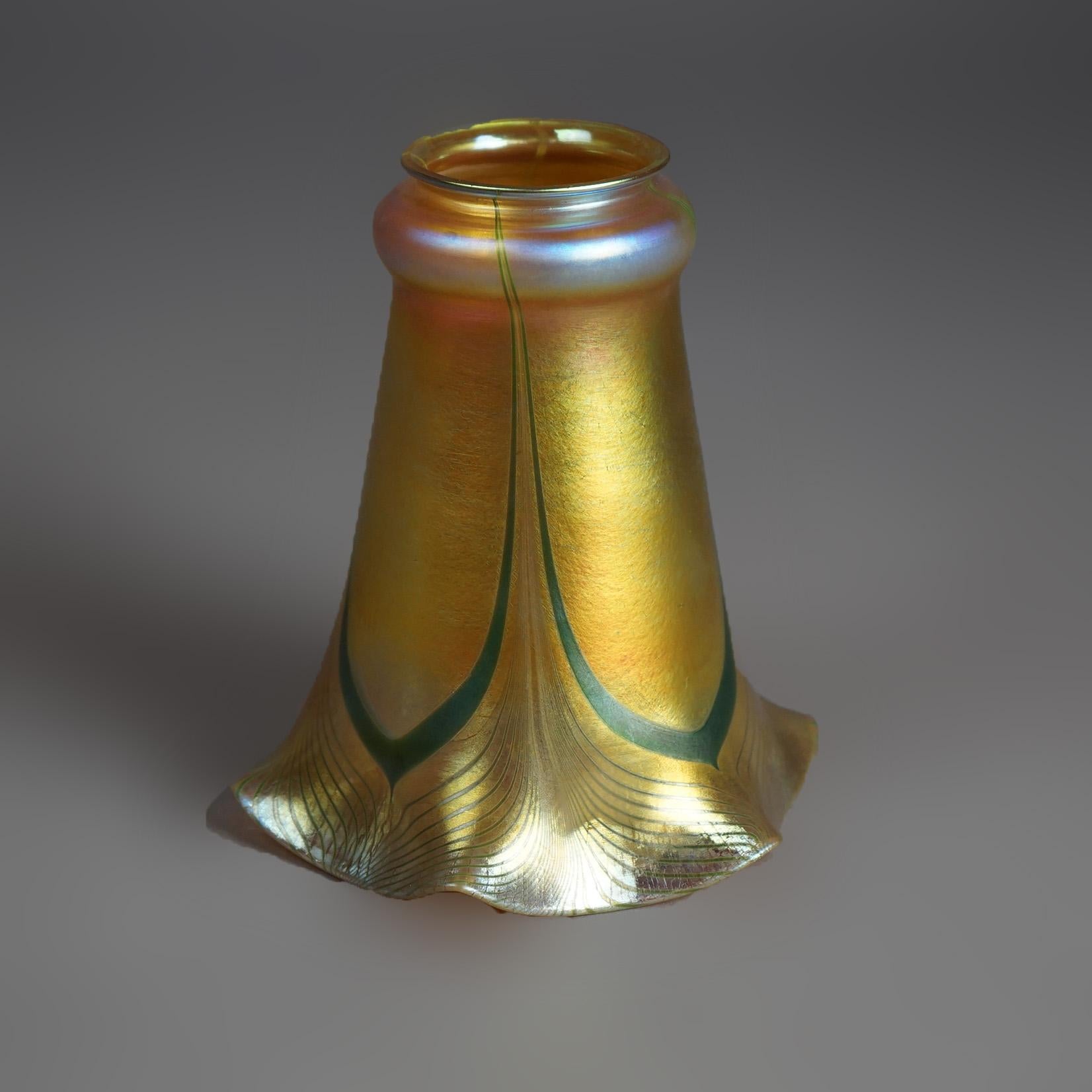 20th Century Antique Art & Crafts Steuben Gold Aurene Pulled Feather Art Glass Shade C1920