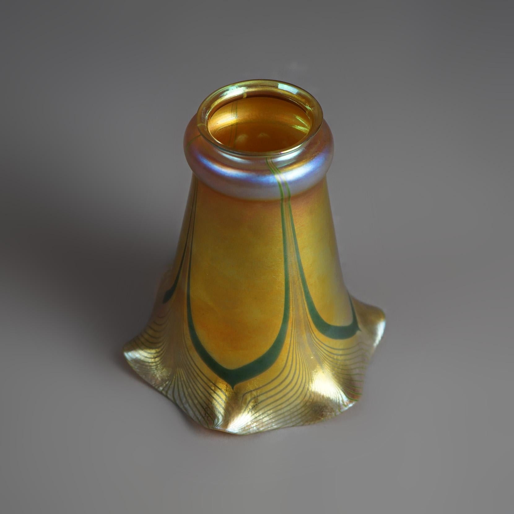 Antique Art & Crafts Steuben Gold Aurene Pulled Feather Art Glass Shade C1920 2