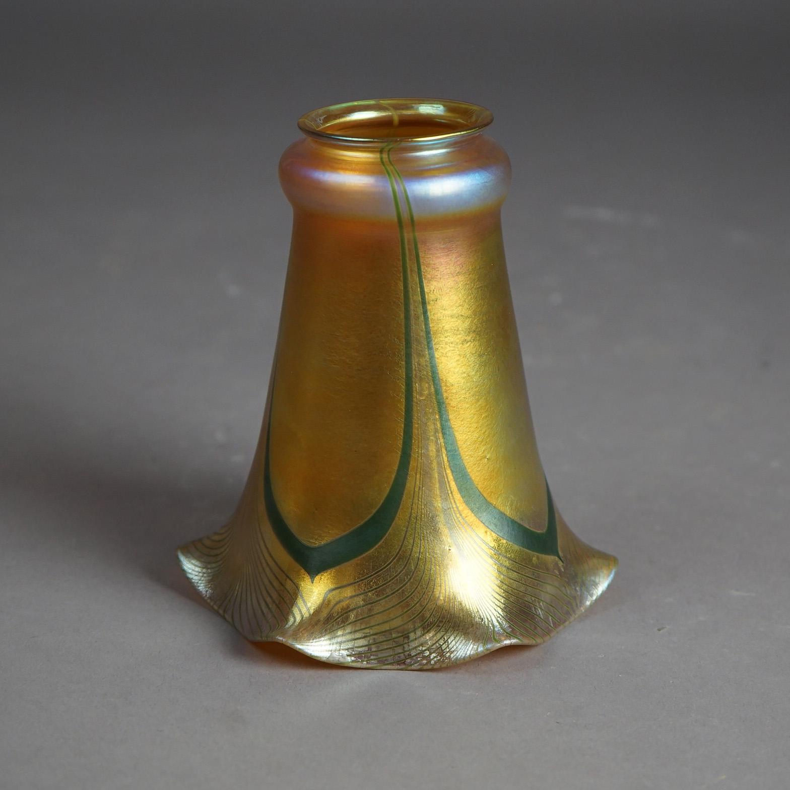 Antique Art & Crafts Steuben Gold Aurene Pulled Feather Art Glass Shade C1920 3