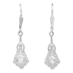 Antique Art Deco 0.24ct Diamond and 14ct White Gold Drop Earrings