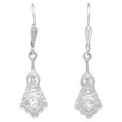 Antique Art Deco 0.24ct Diamond and 14ct White Gold Drop Earrings