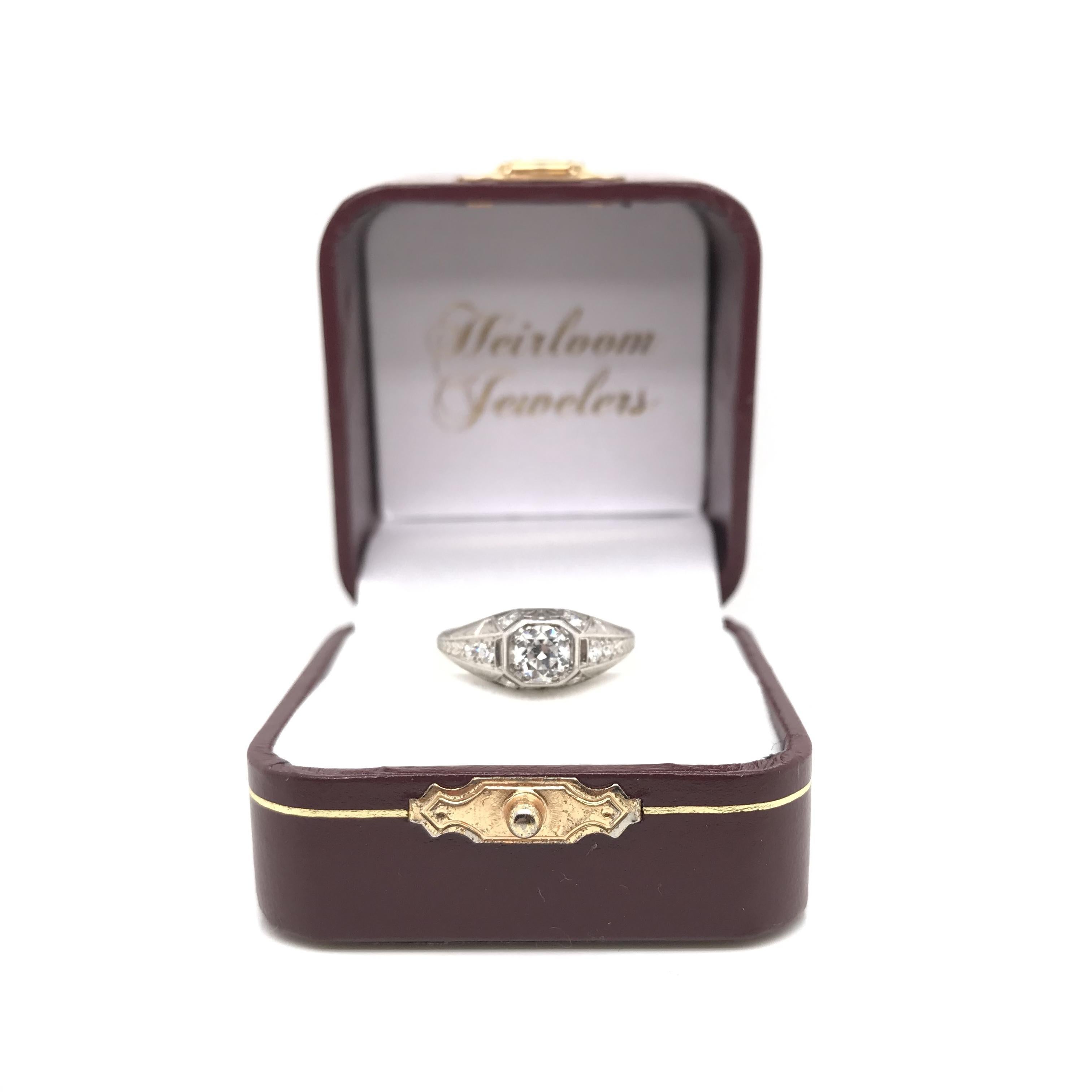 Antique Art Deco 0.60 Carat Diamond Platinum Filigree Ring For Sale 8