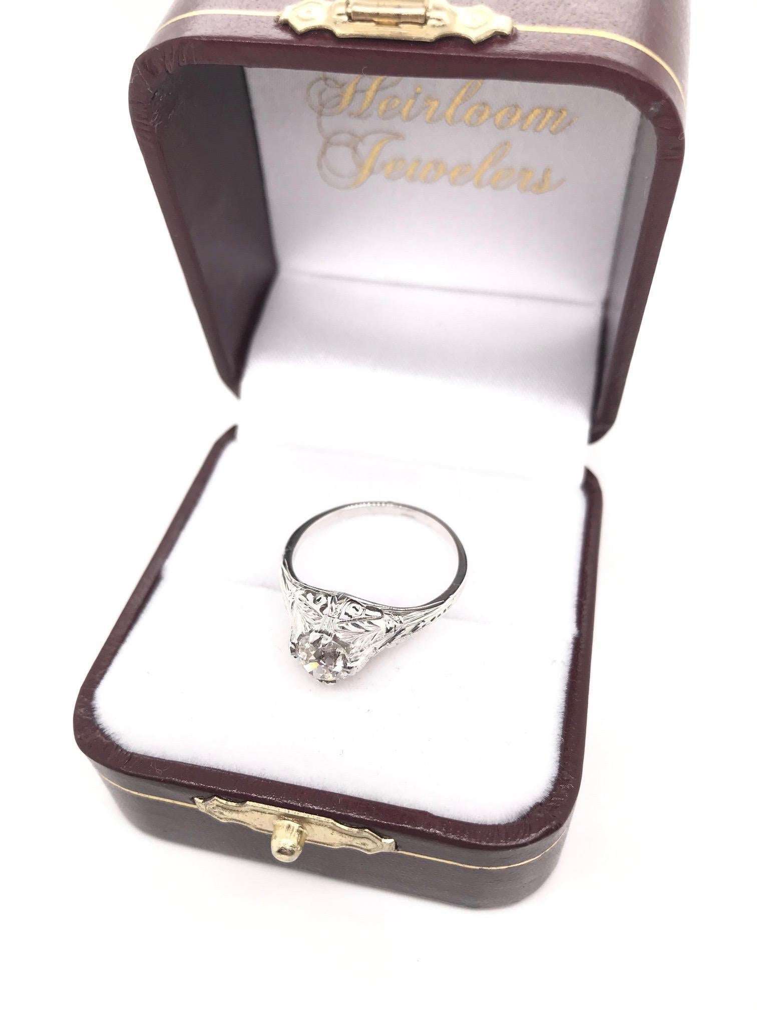 Antique Art Deco 0.71 Carat Diamond Solitaire Ring For Sale 8