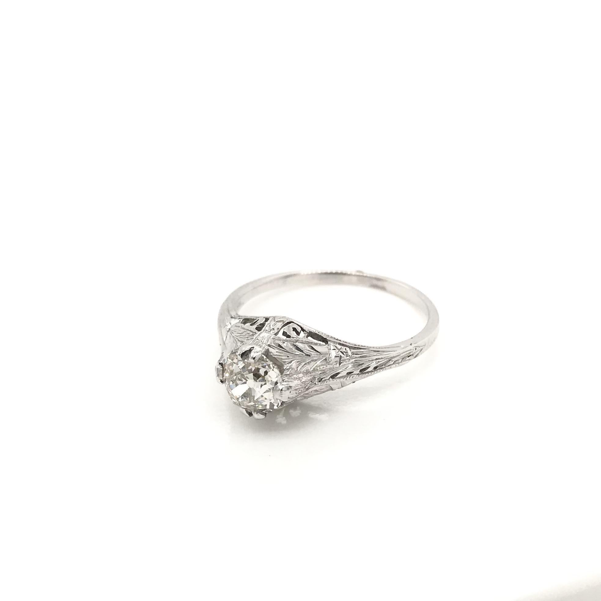 Old European Cut Antique Art Deco 0.71 Carat Diamond Solitaire Ring For Sale