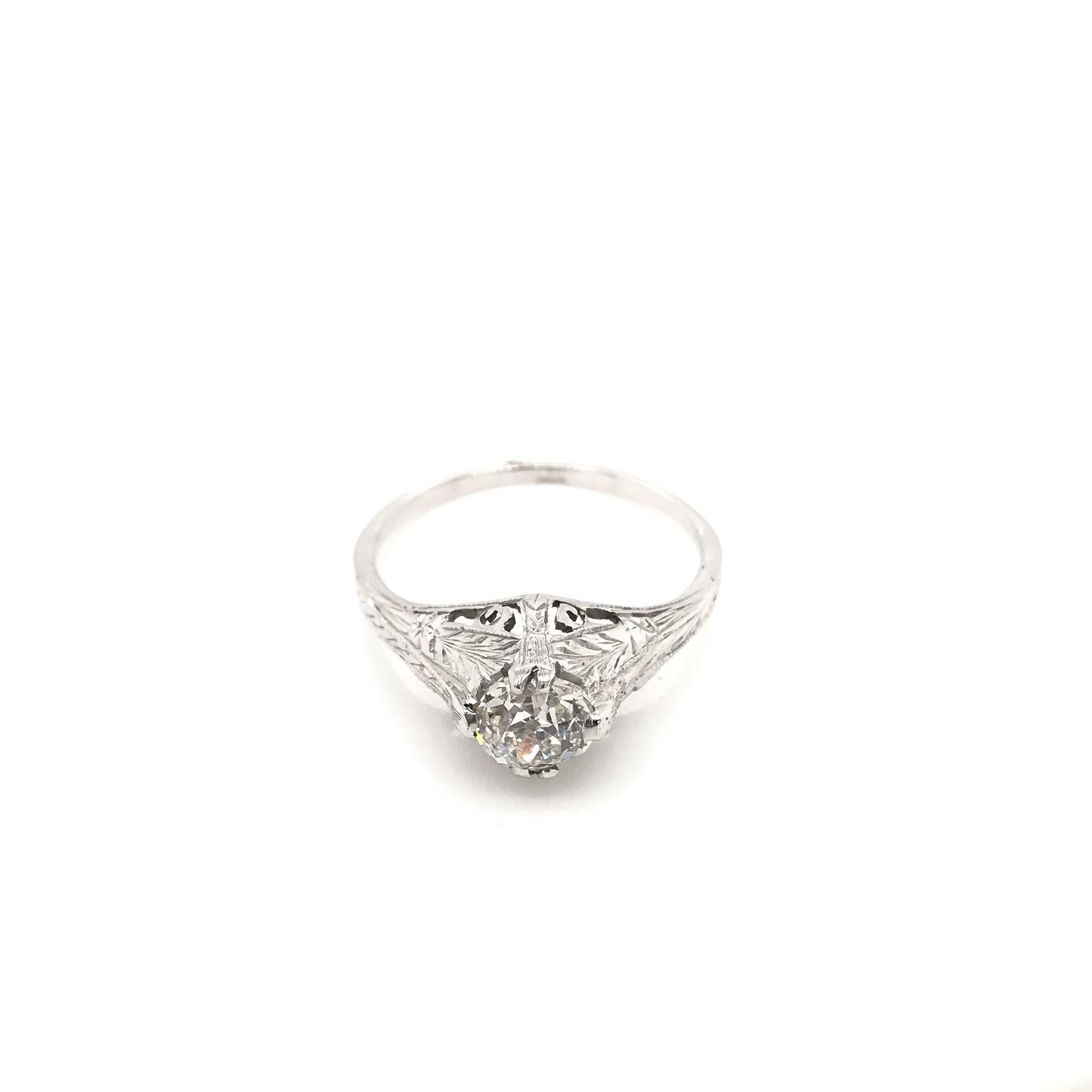 Antique Art Deco 0.71 Carat Diamond Solitaire Ring For Sale 2