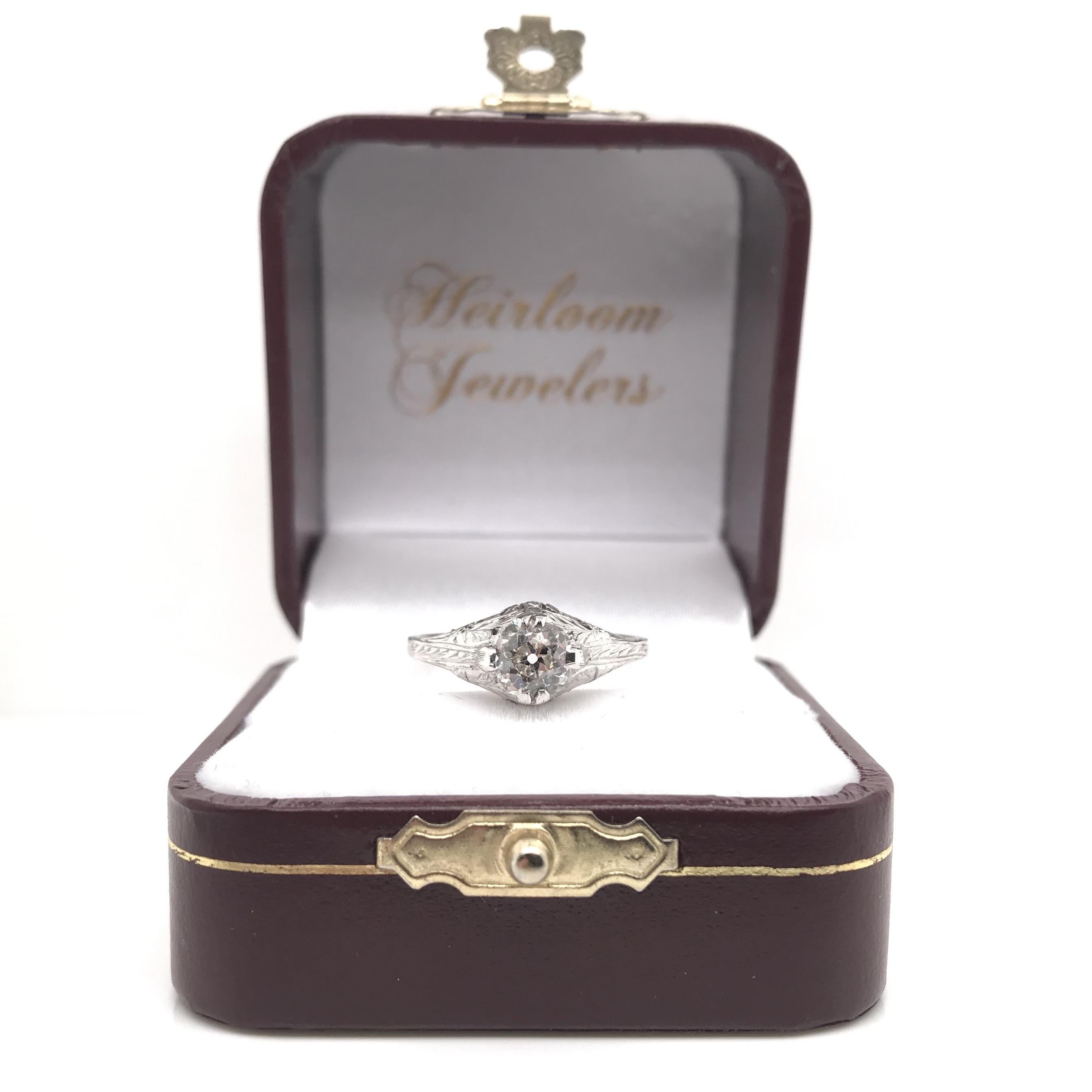 Antique Art Deco 0.71 Carat Diamond Solitaire Ring For Sale 3