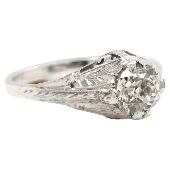 Antique Art Deco 0.71 Carat Diamond Solitaire Ring For Sale