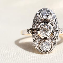 Antique Art Deco 0.77 ct old European cut diamond navette ring