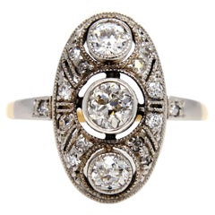 Antique Art Deco 0.77 ct old European cut diamond navette ring