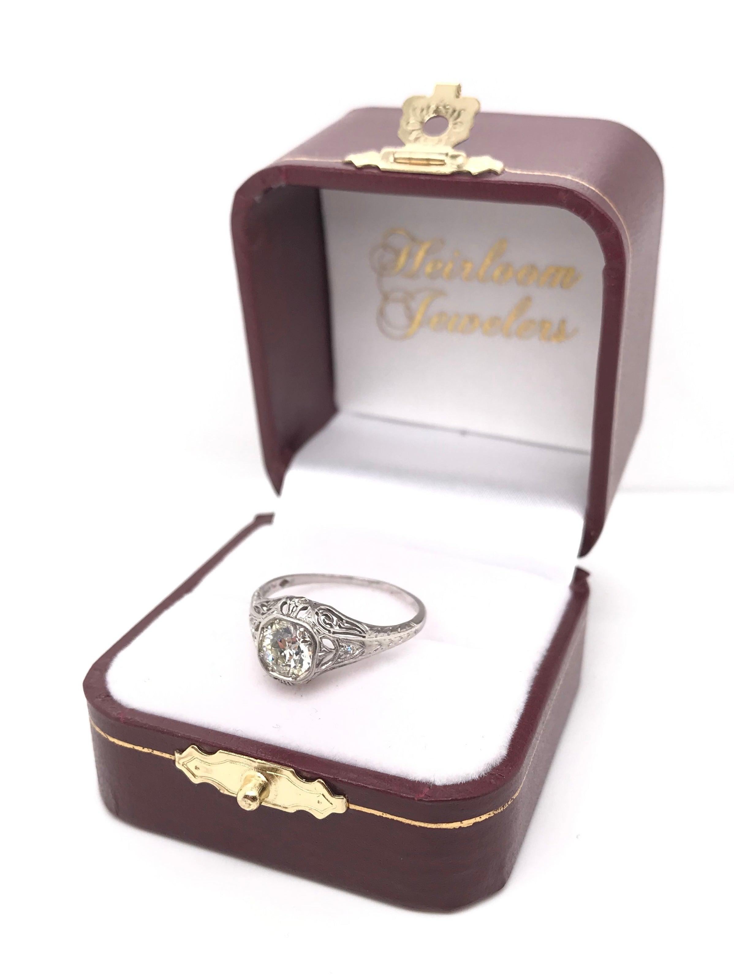 Antique Art Deco 0.85 Carat Diamond Platinum Ring For Sale 8