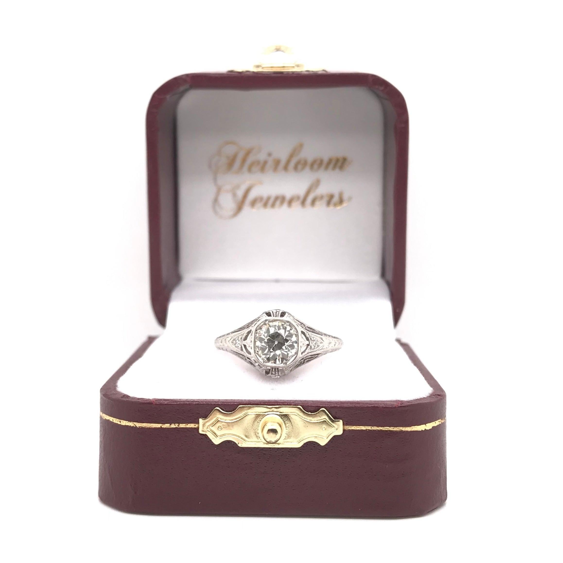 Antique Art Deco 0.85 Carat Diamond Platinum Ring For Sale 9