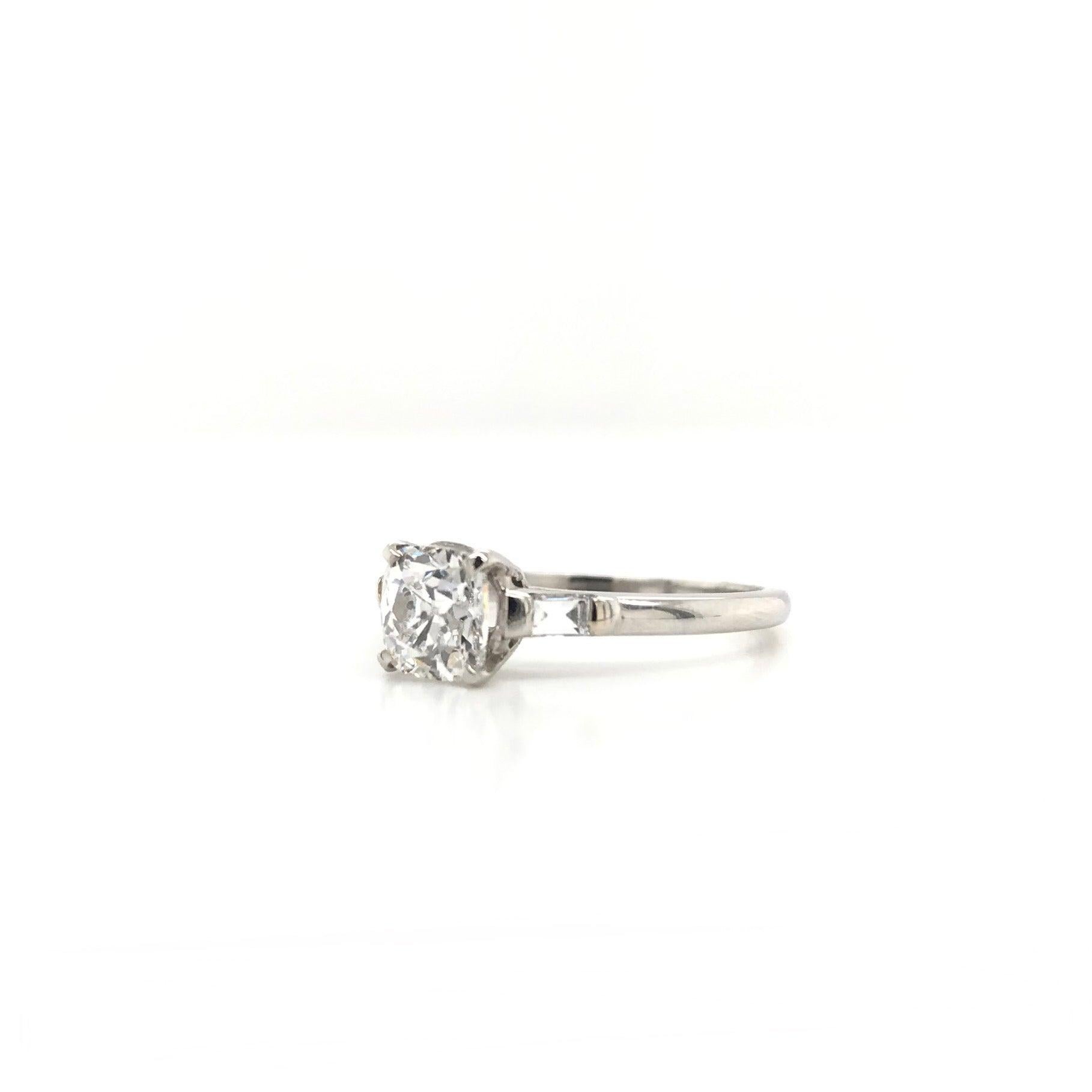 Antique Art Deco 0.91 Carat Old Mine Cut Diamond Platinum Solitaire Ring In Good Condition In Montgomery, AL