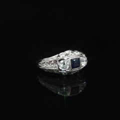 Antique Art Deco 0.95ctw Old European Diamond & Square Sapphire Band Ring