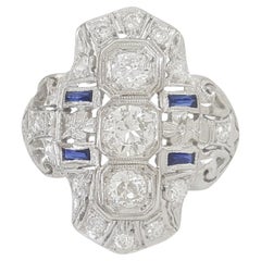 Antique Art Deco 1 Carat Old Mine Cut Diamond & Sapphire Engagement Ring