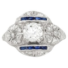 Antique Art Deco 1.00 Carat Diamond Engagement Ring with Sapphires