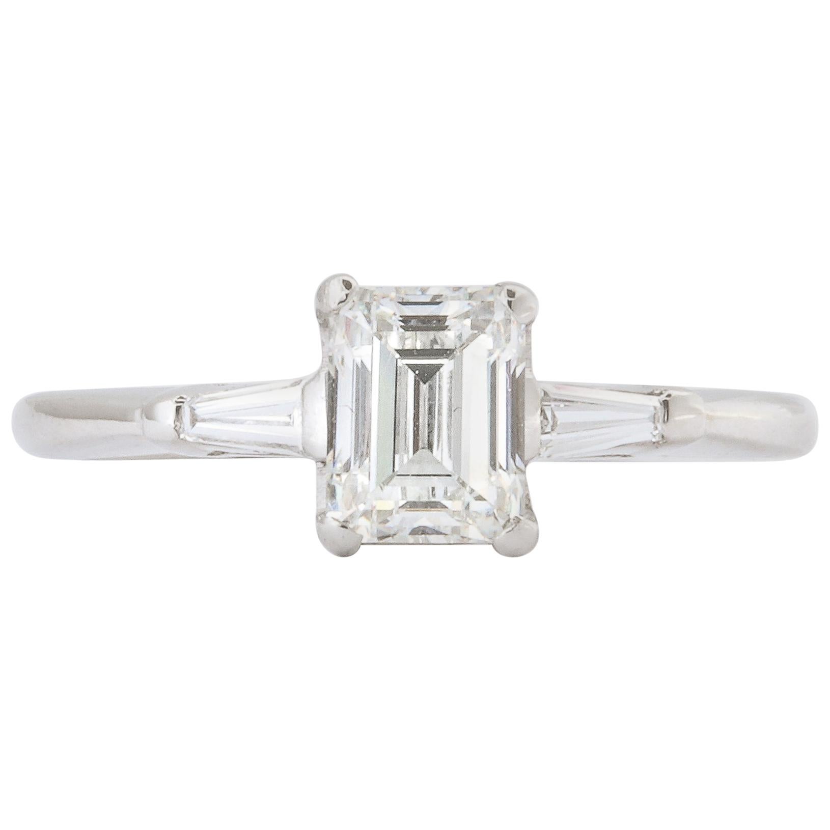 Antique Art Deco 1.07 Carat Emerald Cut Diamond Ring For Sale