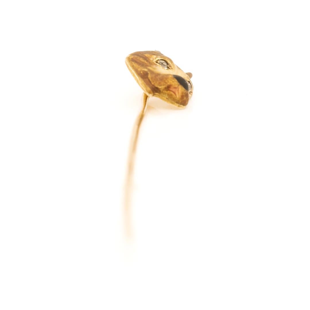 Antique Art Deco 10k Gold, Diamond, and Enamel Bulldog Stick Pin For Sale 7